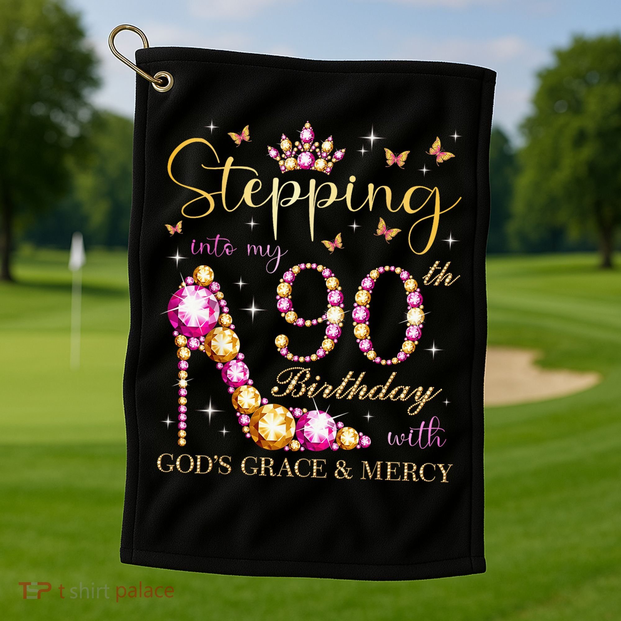 Stepping Into My 90th Birthday With God'S Grace & Mercy Cute Golf Towel