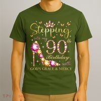 Stepping Into My 90th Birthday With God'S Grace & Mercy Cute T-Shirt thumb 3