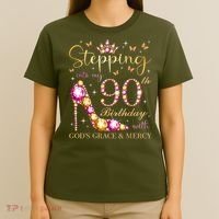 Stepping Into My 90th Birthday With God'S Grace & Mercy Cute T-Shirt thumb 4