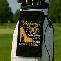 Stepping Into My 90th Birthday With God'S Grace & Mercy Golf Towel thumb 2
