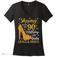 Stepping Into My 90th Birthday With God'S Grace & Mercy Women's V-Neck T-Shirt thumb 0
