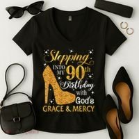 Stepping Into My 90th Birthday With God'S Grace & Mercy Women's V-Neck T-Shirt thumb 2