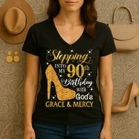Stepping Into My 90th Birthday With God'S Grace & Mercy Women's V-Neck T-Shirt thumb 3