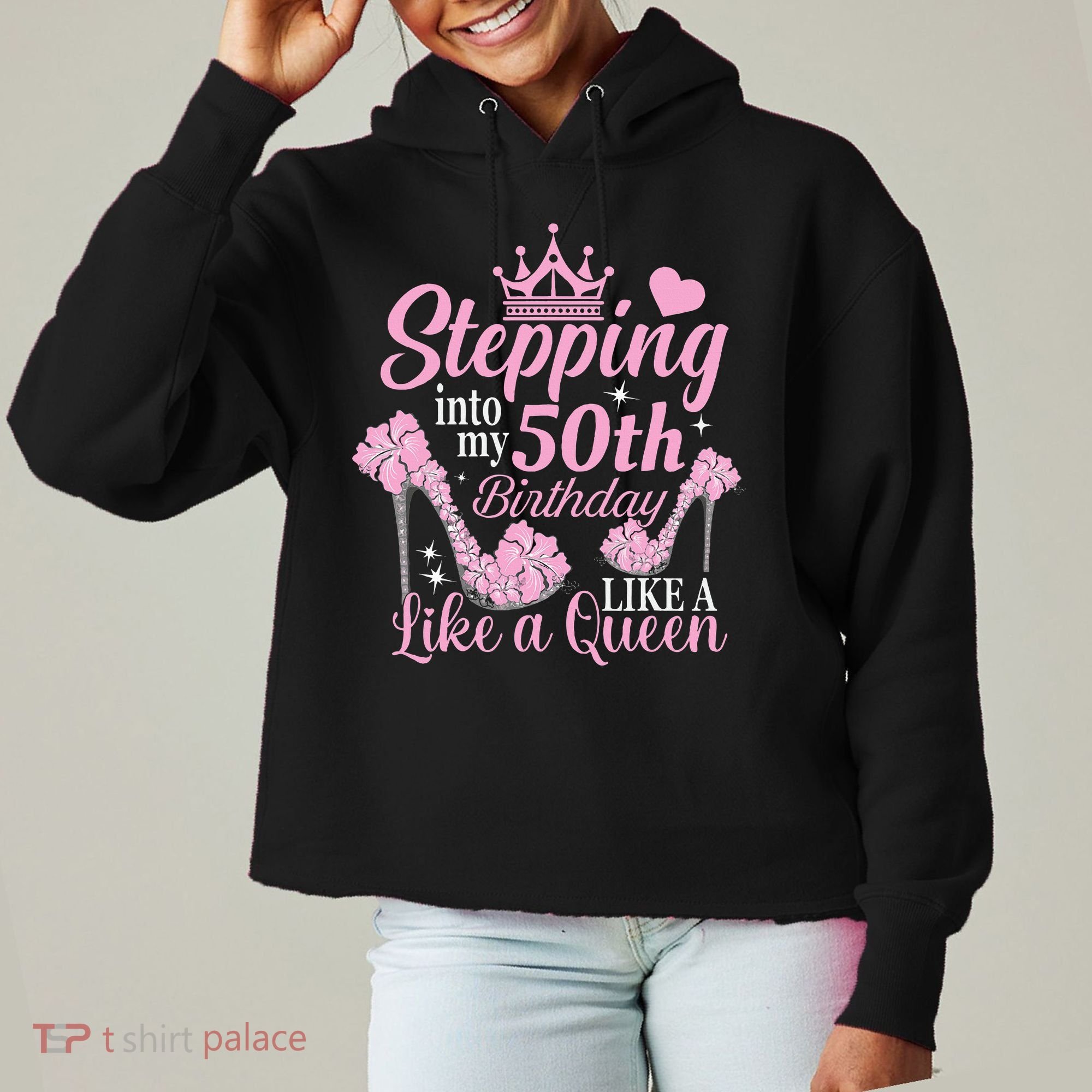 Stepping Into My 50Th Birthday Like A Queen Ladies Heavyweight Boxy Pullover Hoodie