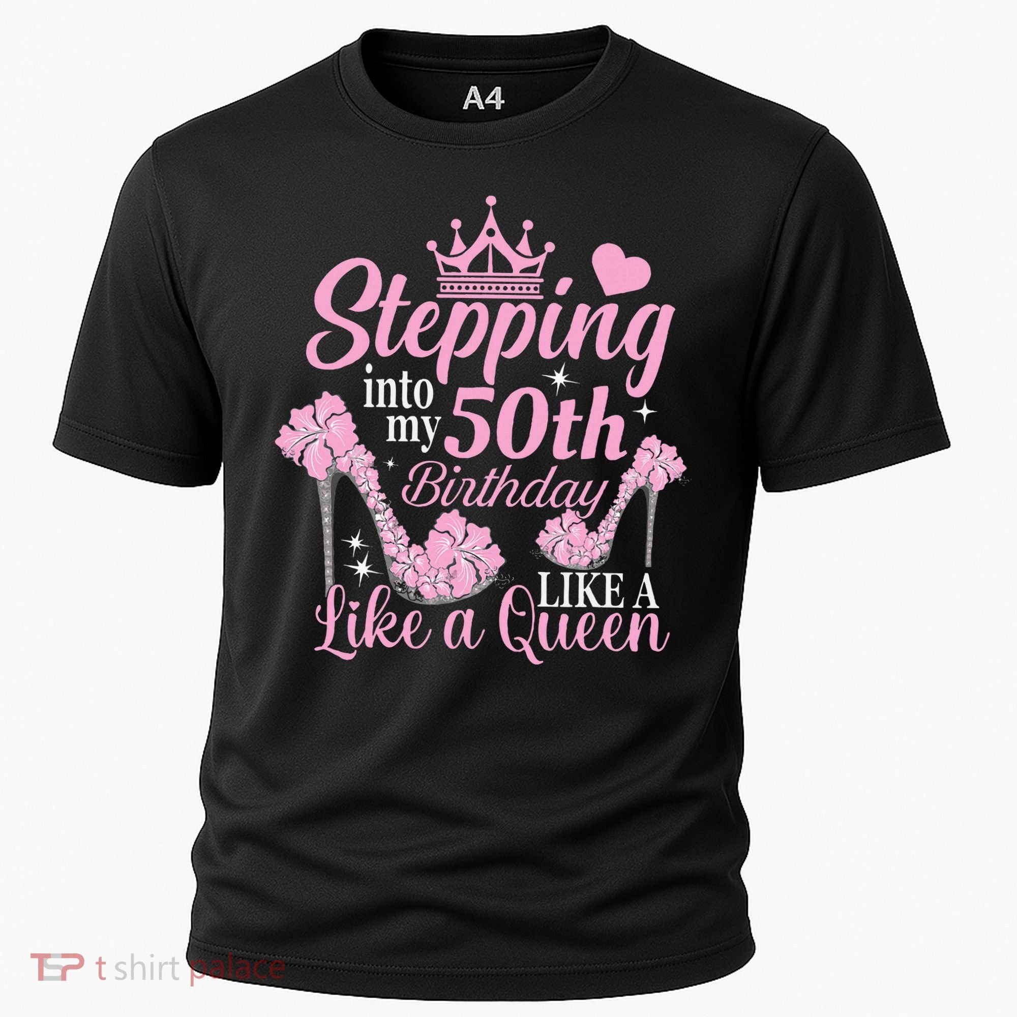Stepping Into My 50Th Birthday Like A Queen Cooling Performance Crew T-Shirt