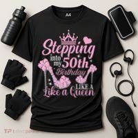 Stepping Into My 50Th Birthday Like A Queen Cooling Performance Crew T-Shirt thumb 3