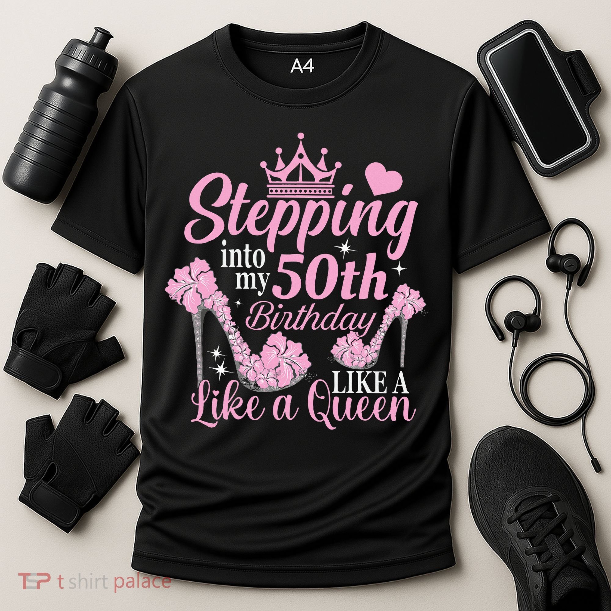 Stepping Into My 50Th Birthday Like A Queen Cooling Performance Crew T-Shirt