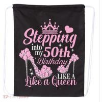 Stepping Into My 50Th Birthday Like A Queen Drawstring Bag thumb 0