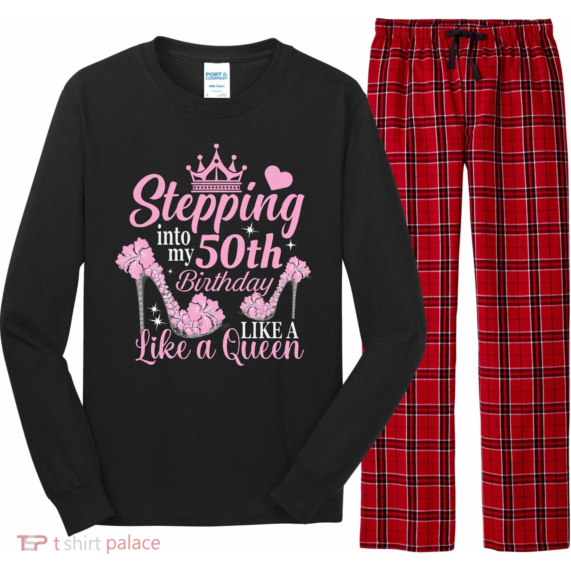 Stepping Into My 50Th Birthday Like A Queen Long Sleeve Pajama Set