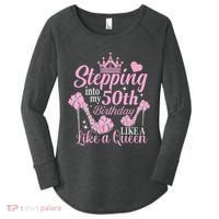 Stepping Into My 50Th Birthday Like A Queen Women's Perfect Tri Tunic Long Sleeve Shirt thumb 0