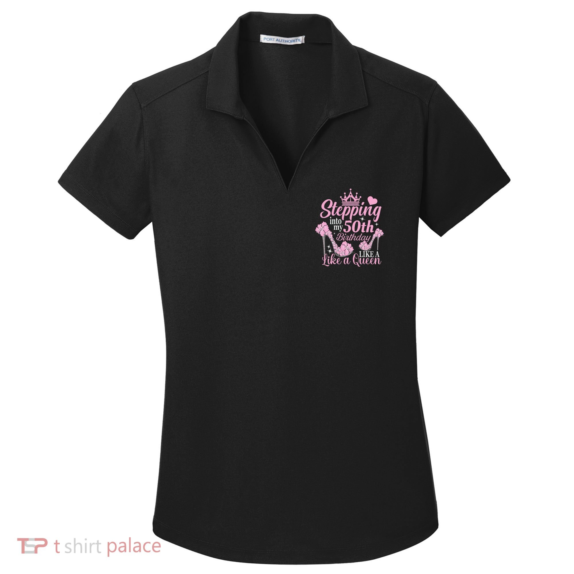 Stepping Into My 50Th Birthday Like A Queen Women's Dry Zone Grid Polo