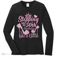 Stepping Into My 50Th Birthday Like A Queen Women's Long Sleeve Shirt thumb 0