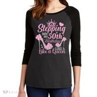 Stepping Into My 50Th Birthday Like A Queen Women's Tri-Blend 3/4-Sleeve Raglan Shirt thumb 2