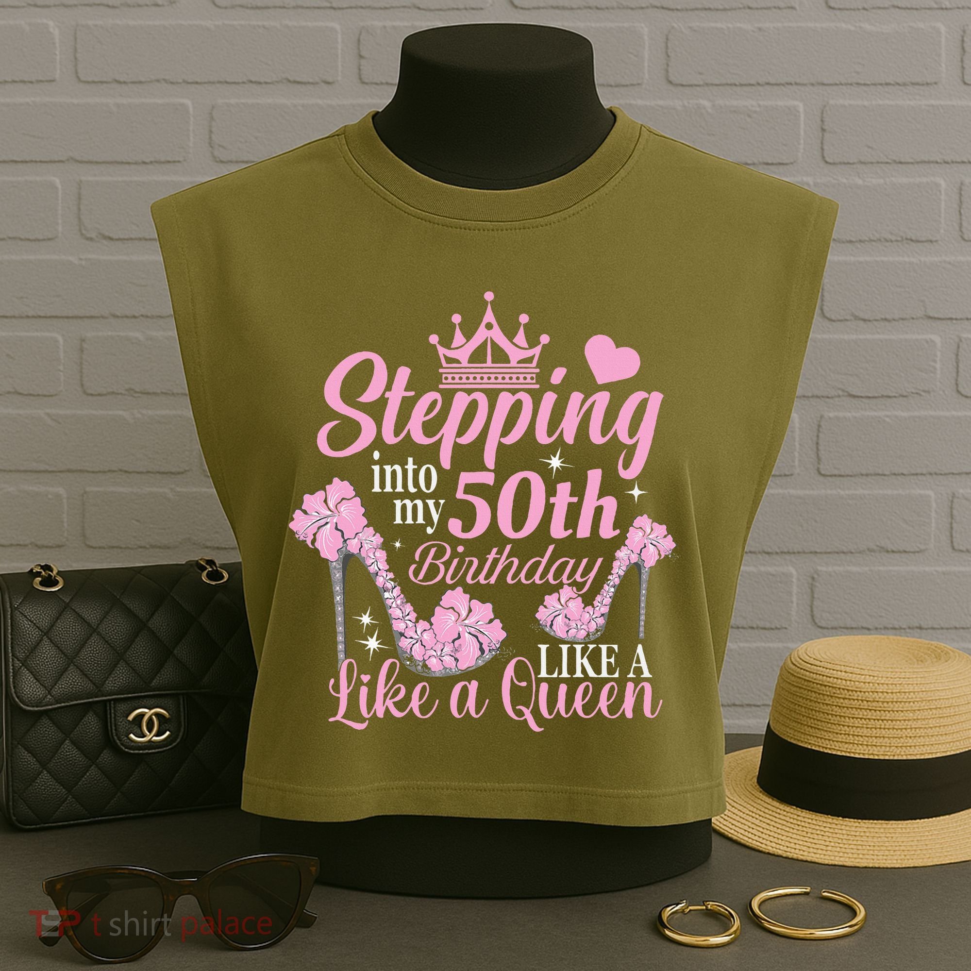 Stepping Into My 50Th Birthday Like A Queen Garment-Dyed Women's Muscle Tee
