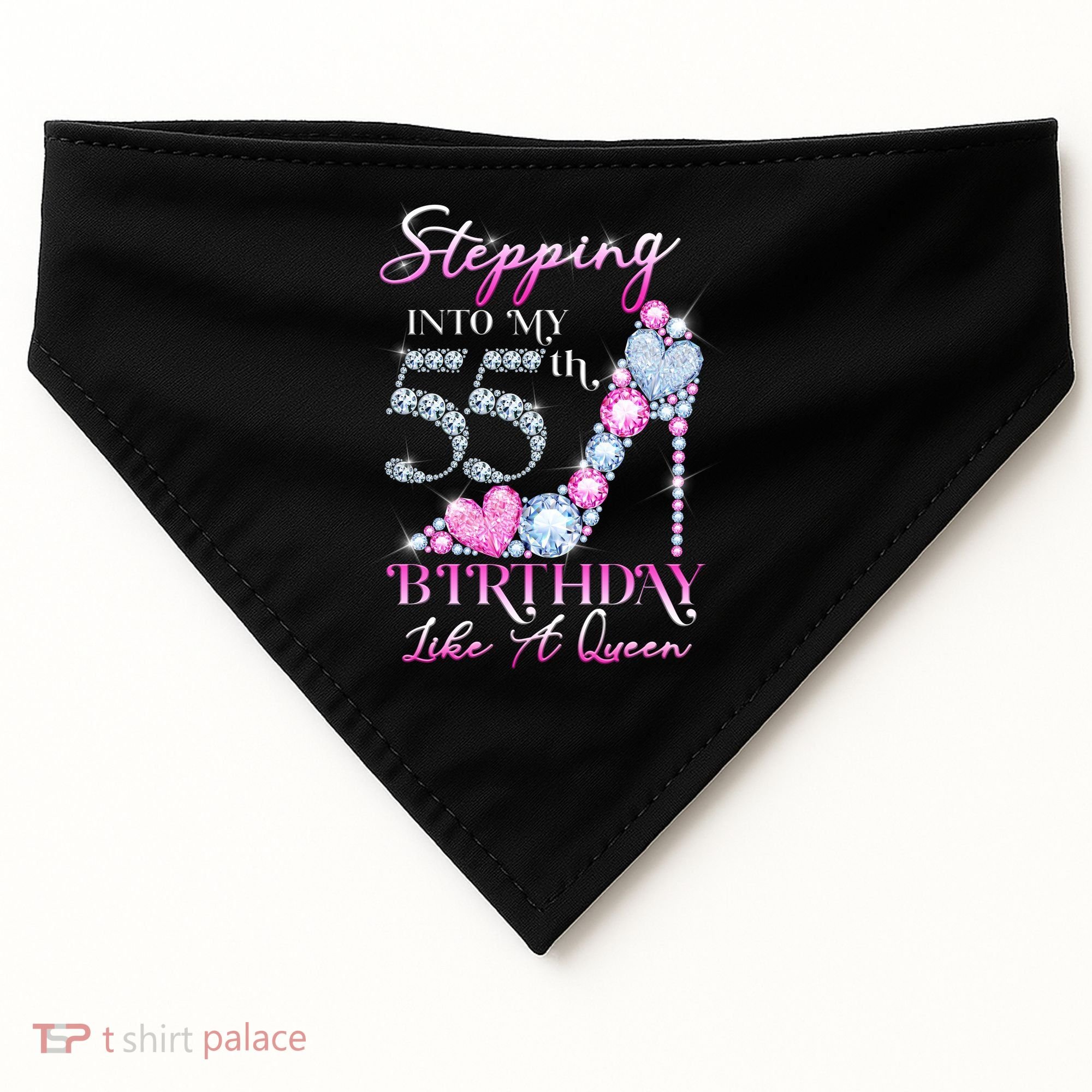 Stepping Into My 55th  Birthday Like A Queen USA-Made Doggie Bandana