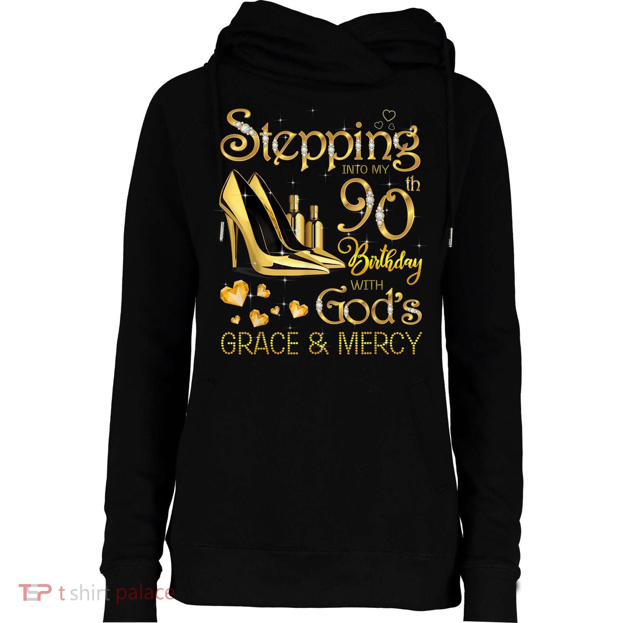 Stepping into my 90th birthday with God's grace & Mercy Womens Funnel Neck Pullover Hood