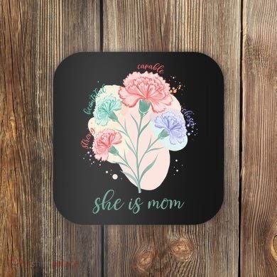 She Is Mom Mother's Day Gift Idea Family Coaster