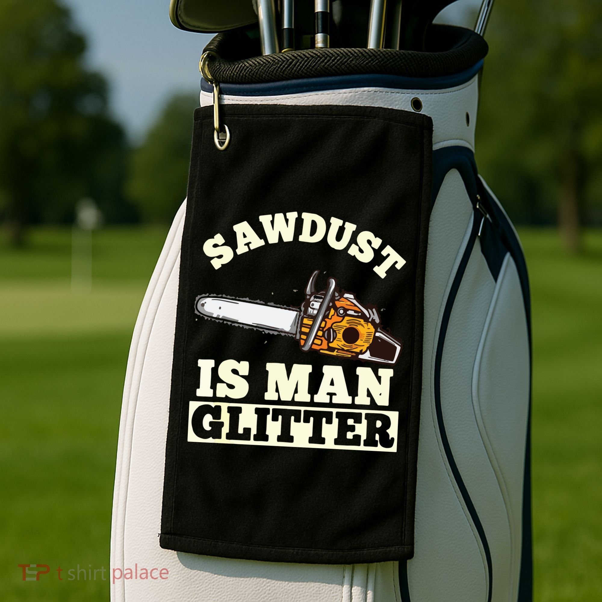 Sawdust Is Man Glitter I Chainsaw Lumberjack Tool Golf Towel