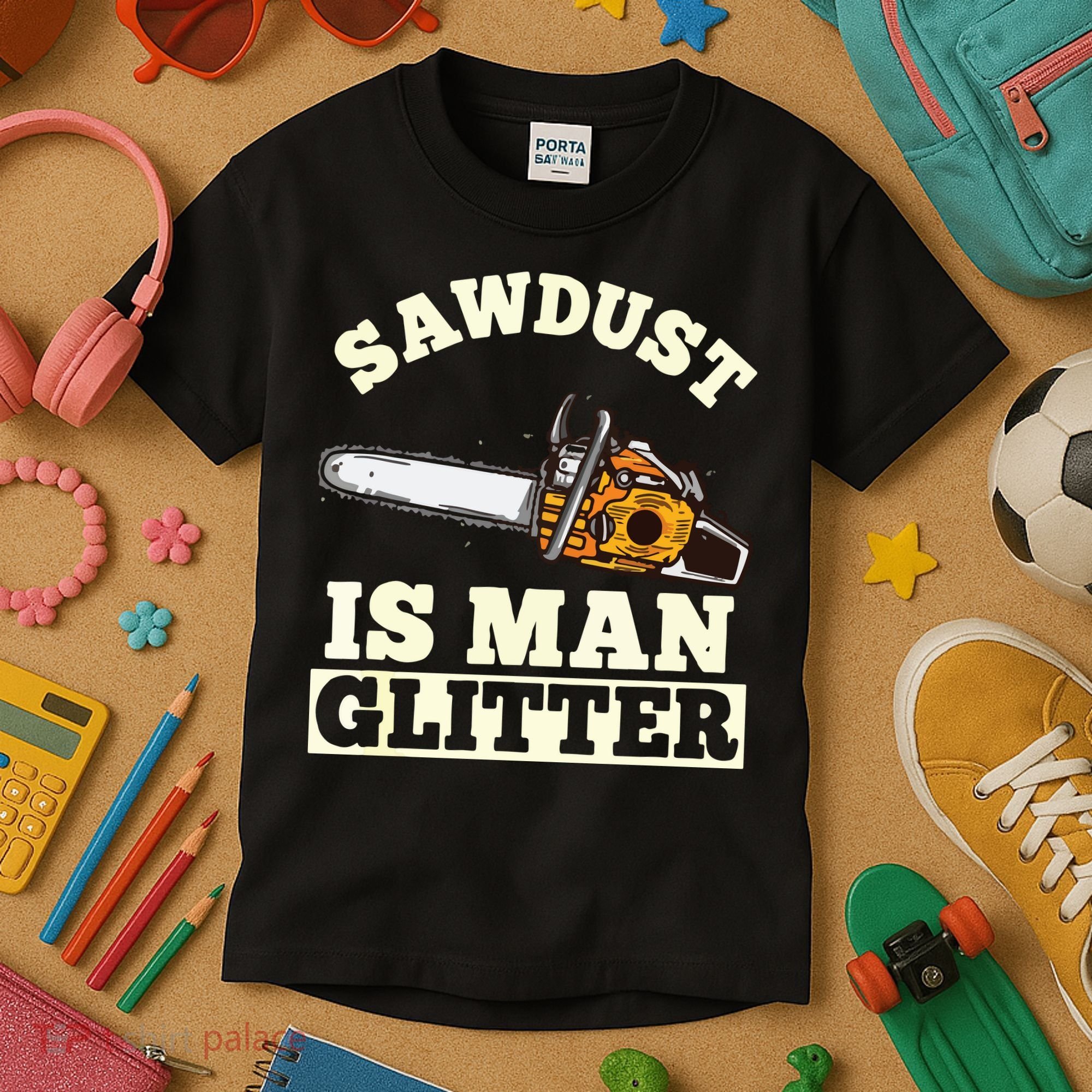 Sawdust Is Man Glitter I Chainsaw Lumberjack Tool Kids T-Shirt