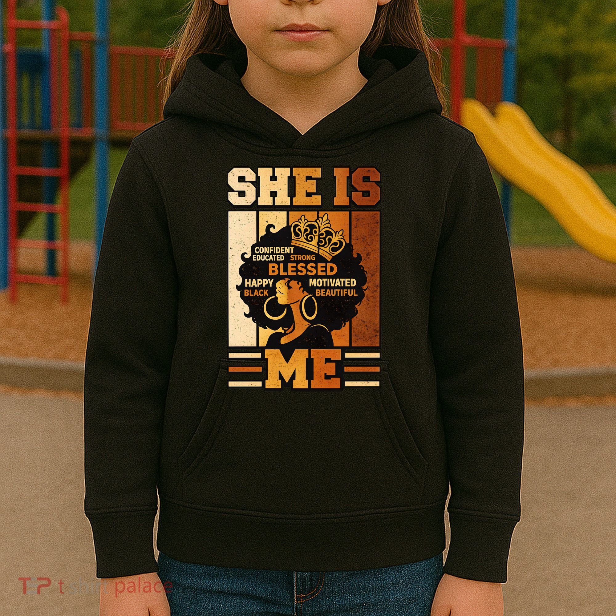 She Is Me Beautiful Blessed Melanin Queen Black History Kids Hoodie
