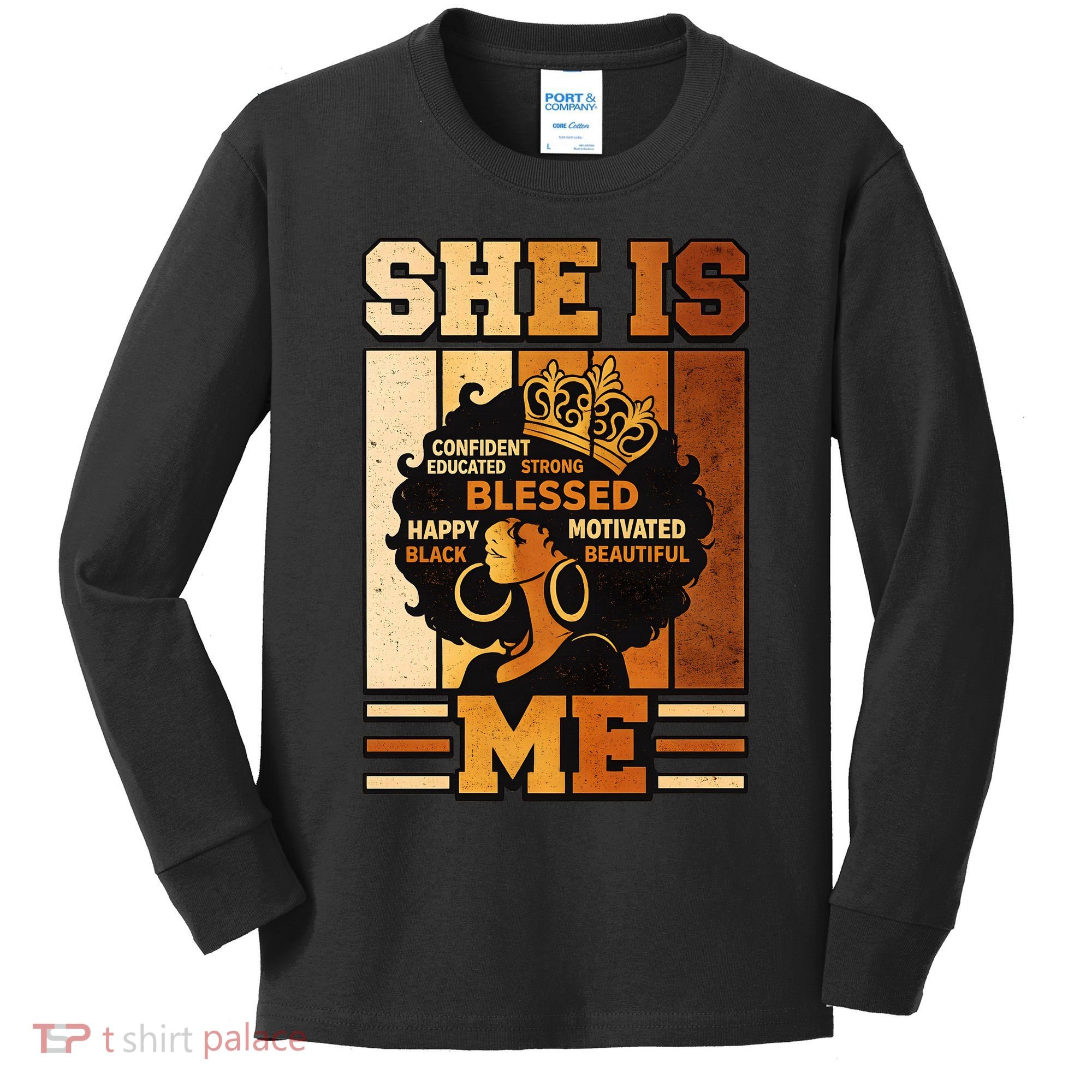 She Is Me Beautiful Blessed Melanin Queen Black History Kids Long Sleeve Shirt
