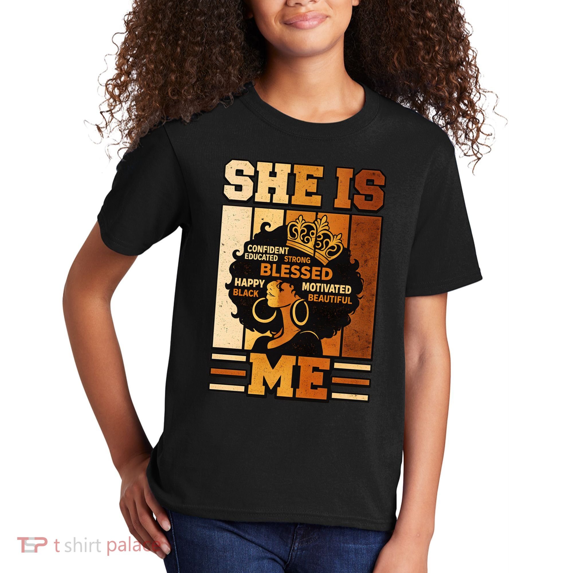 She Is Me Beautiful Blessed Melanin Queen Black History Kids T-Shirt