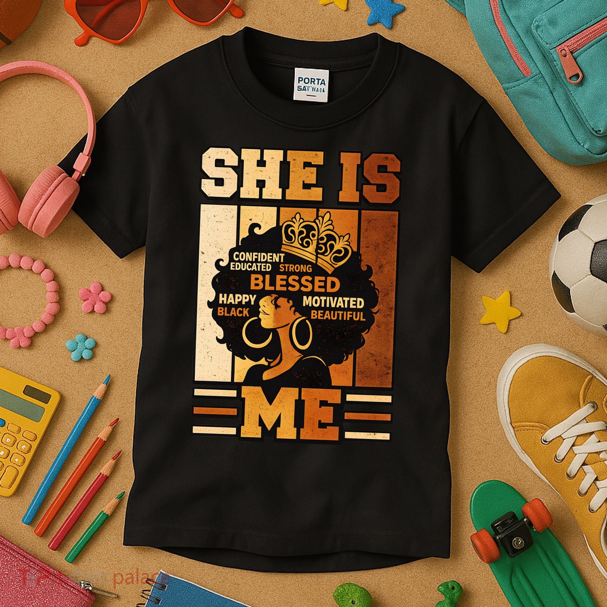 She Is Me Beautiful Blessed Melanin Queen Black History Kids T-Shirt