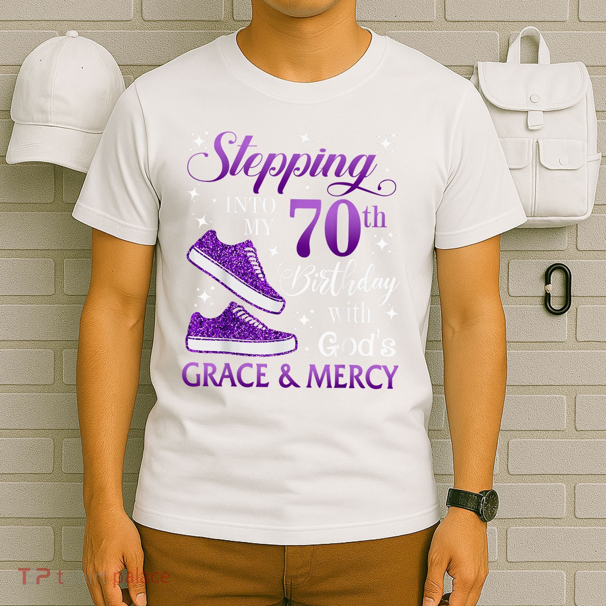 Stepping Into My 70th Birthday With God'S Grace & Mercy Girl T-Shirt
