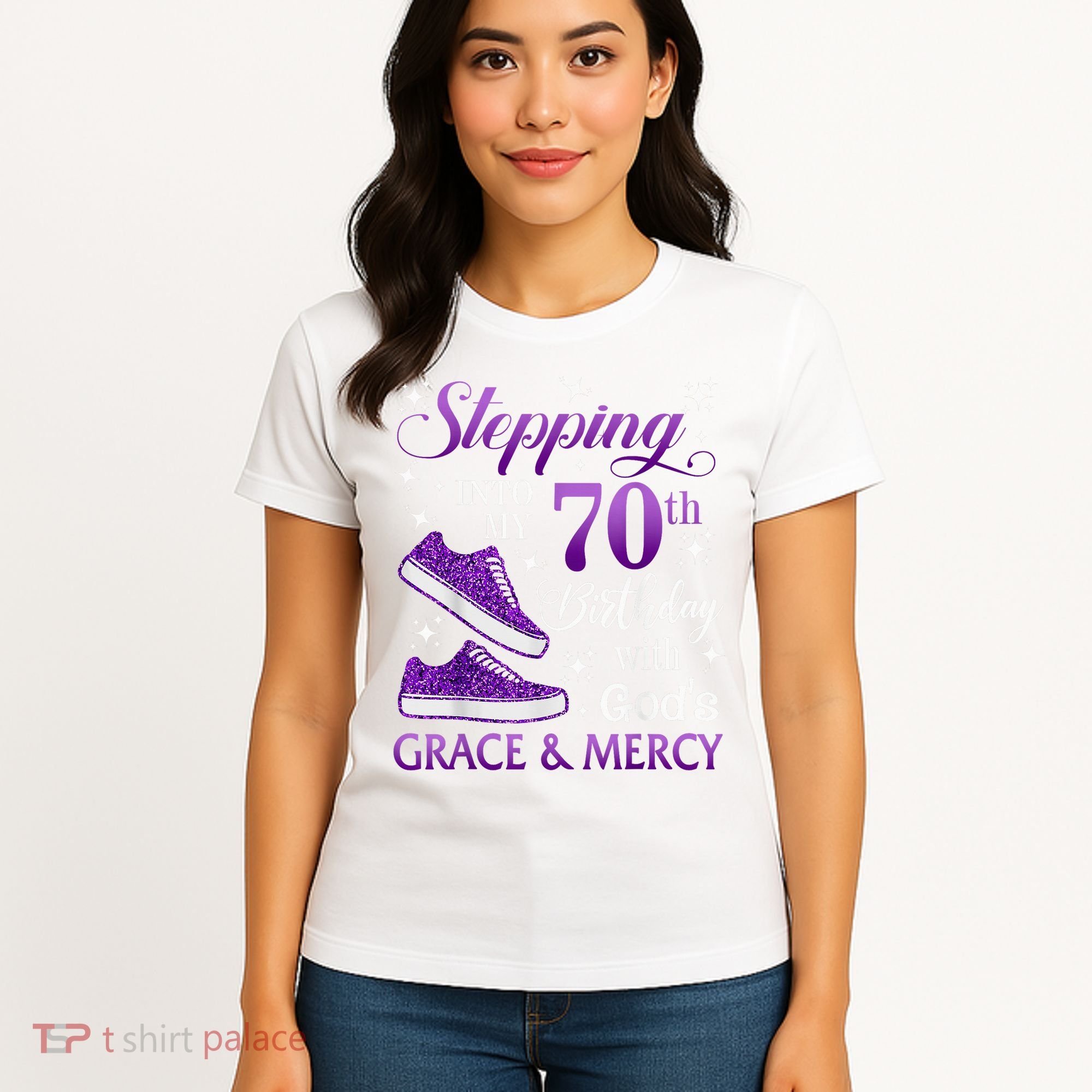Stepping Into My 70th Birthday With God'S Grace & Mercy Girl Women's T-Shirt