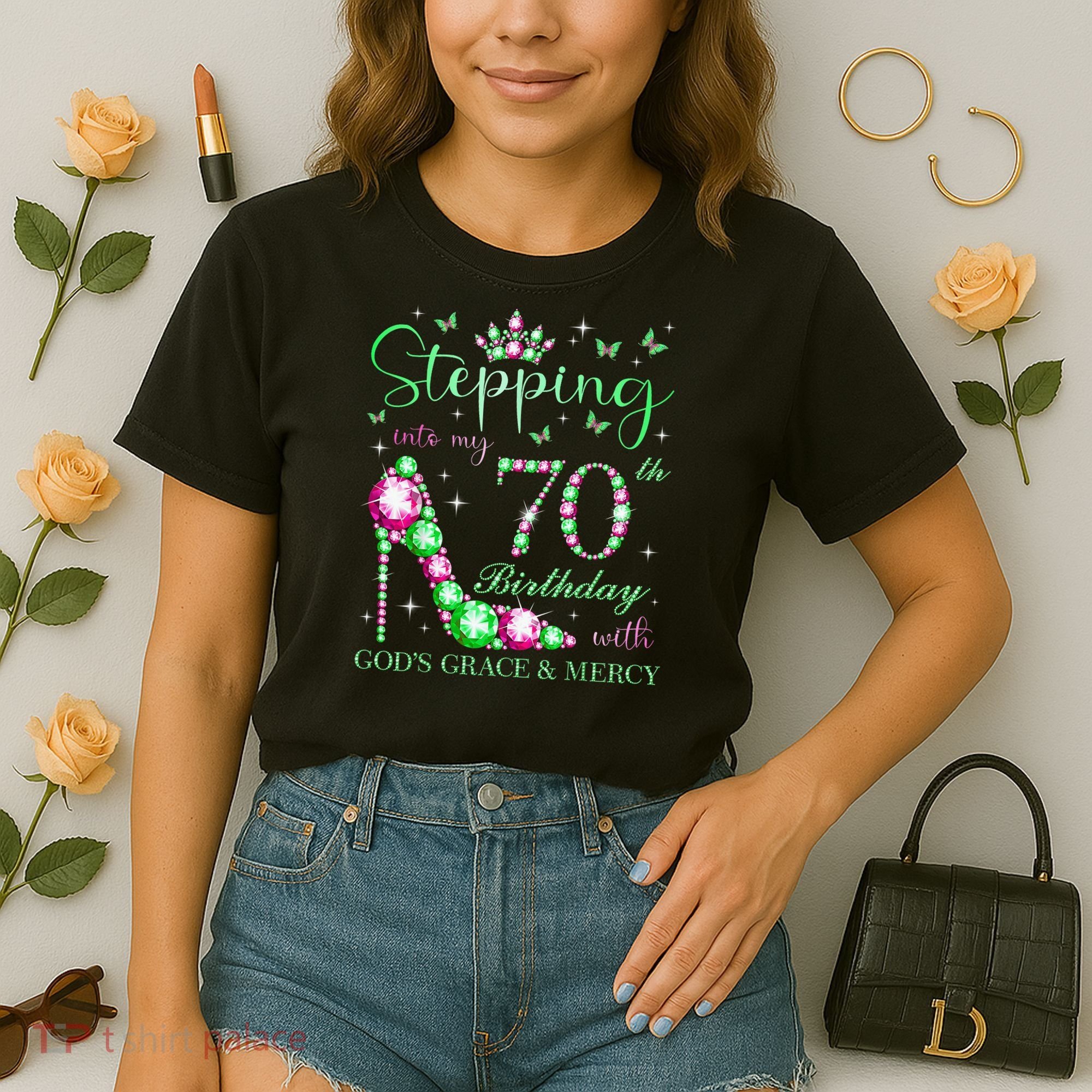 Stepping Into My 70th Birthday With God'S Grace & Mercy Comfort Colors Boxy T-Shirt