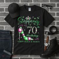 Stepping Into My 70th Birthday With God'S Grace & Mercy Tall T-Shirt thumb 3