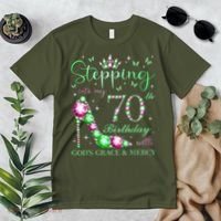 Stepping Into My 70th Birthday With God'S Grace & Mercy Premium T-Shirt thumb 2
