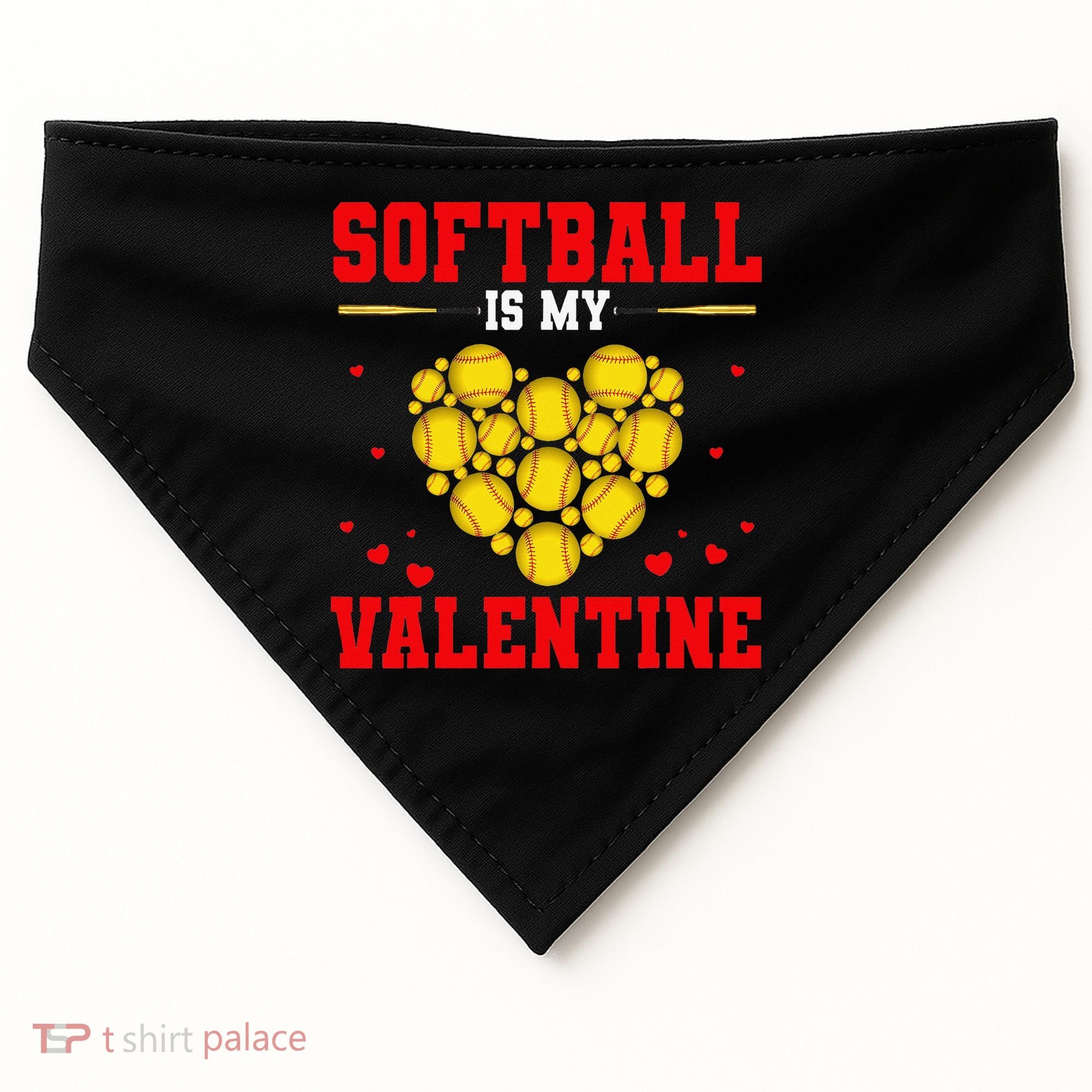 Softball Is My Valentine Love Hearts Softball V-Day USA-Made Doggie Bandana