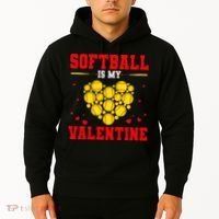 Softball Is My Valentine Love Hearts Softball V-Day Hoodie thumb 2