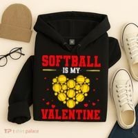 Softball Is My Valentine Love Hearts Softball V-Day Hoodie thumb 4