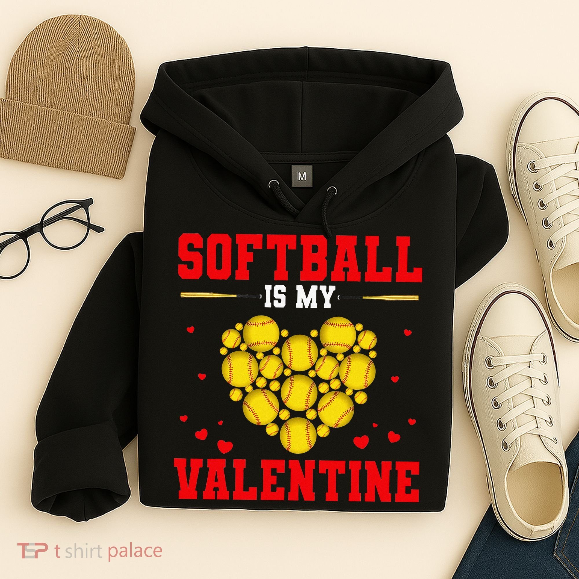 Softball Is My Valentine Love Hearts Softball V-Day Hoodie