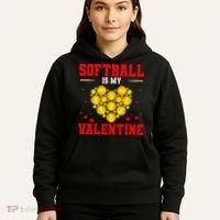 Softball Is My Valentine Love Hearts Softball V-Day Hoodie thumb 5