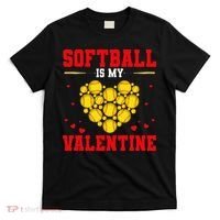 Softball Is My Valentine Love Hearts Softball V-Day T-Shirt thumb 0