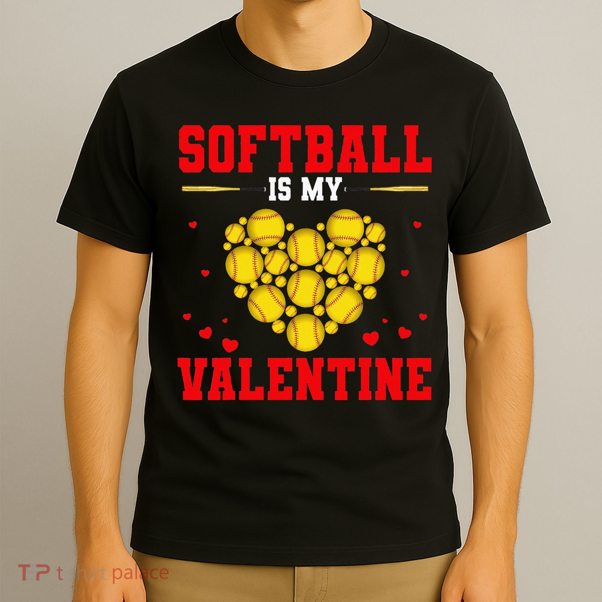 Softball Is My Valentine Love Hearts Softball V-Day T-Shirt