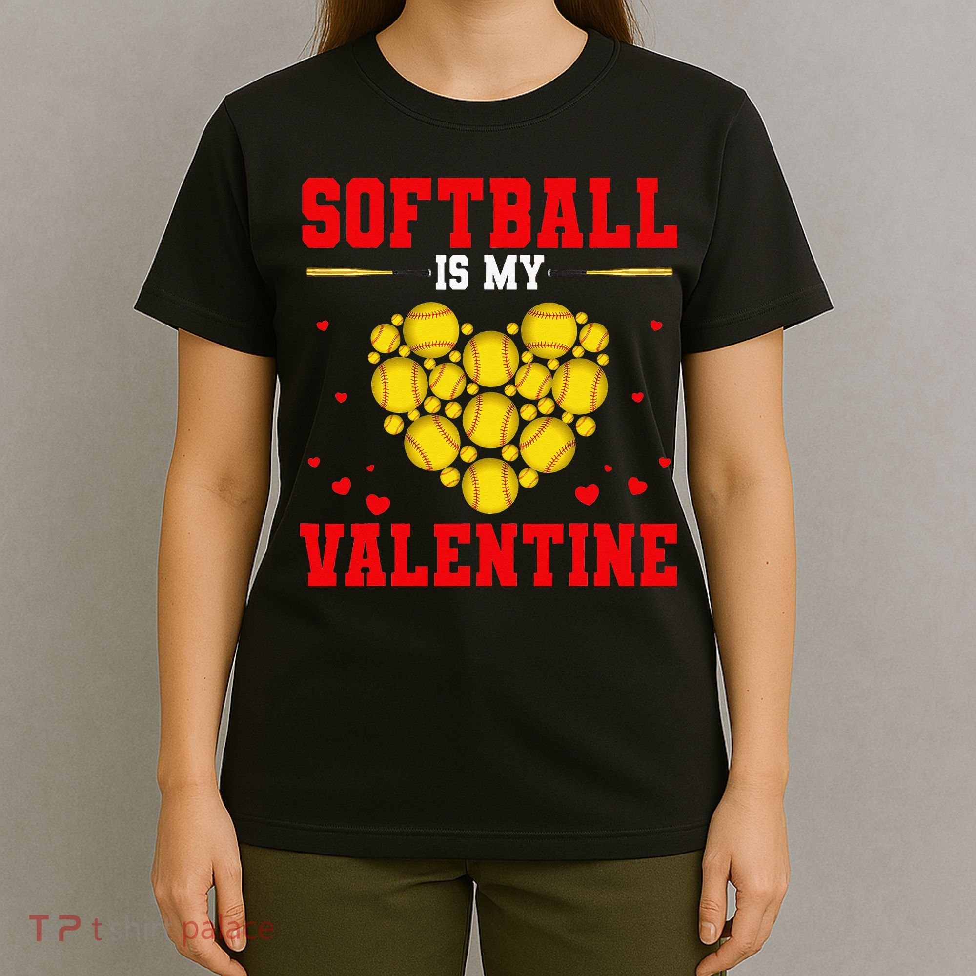 Softball Is My Valentine Love Hearts Softball V-Day T-Shirt