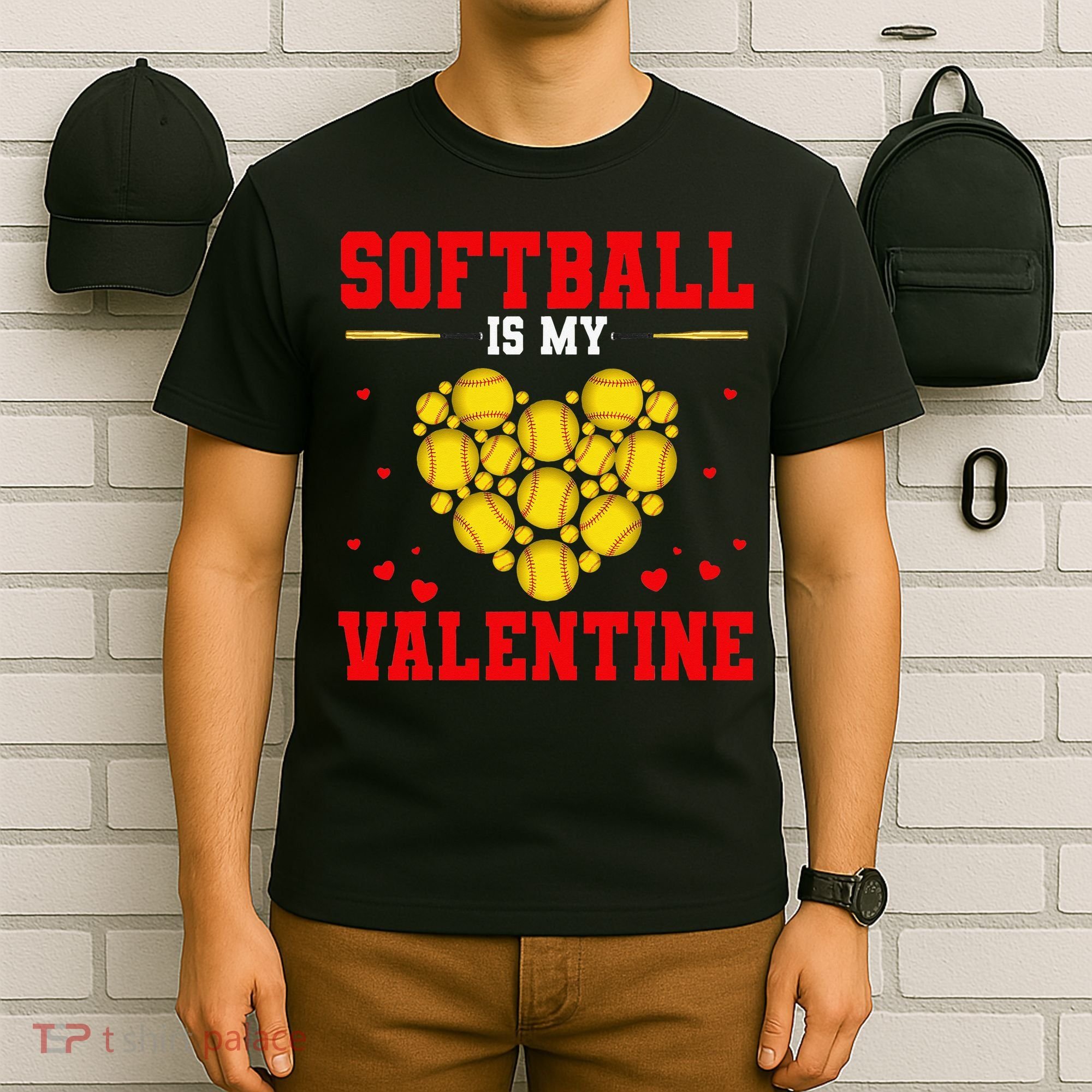 Softball Is My Valentine Love Hearts Softball V-Day T-Shirt