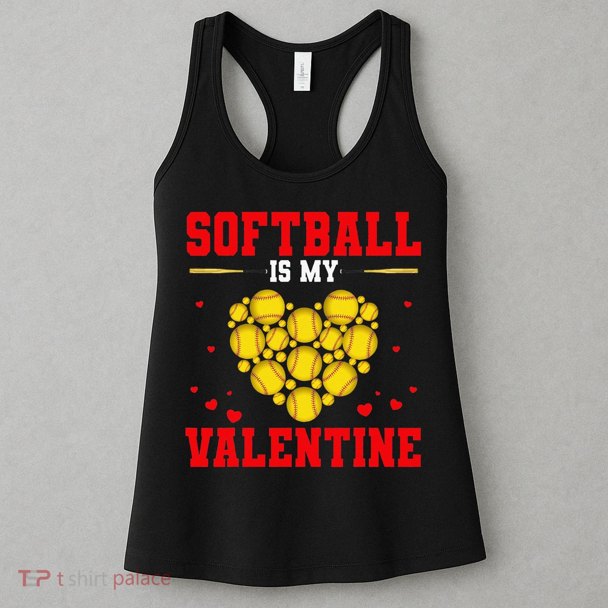 Softball Is My Valentine Love Hearts Softball V-Day Women's Tank Top
