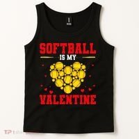 Softball Is My Valentine Love Hearts Softball V-Day Tank Top thumb 2