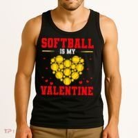 Softball Is My Valentine Love Hearts Softball V-Day Tank Top thumb 3