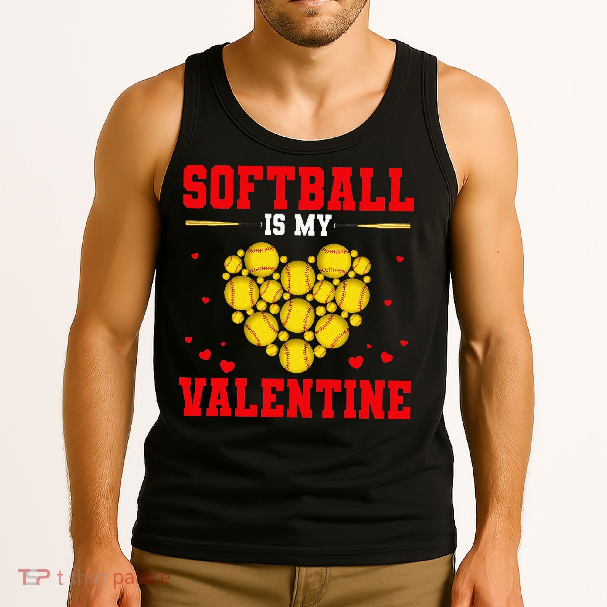 Softball Is My Valentine Love Hearts Softball V-Day Tank Top