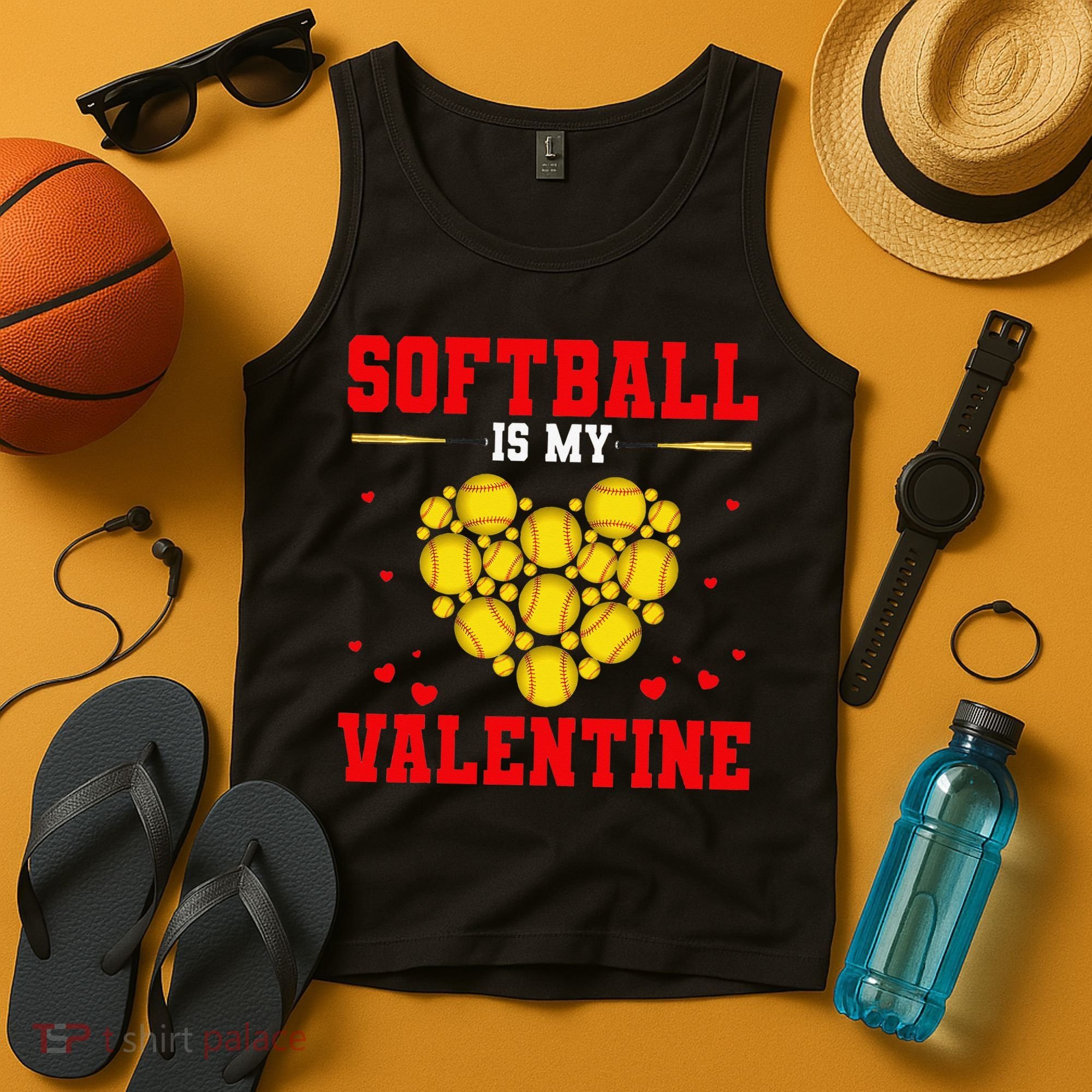 Softball Is My Valentine Love Hearts Softball V-Day Tank Top