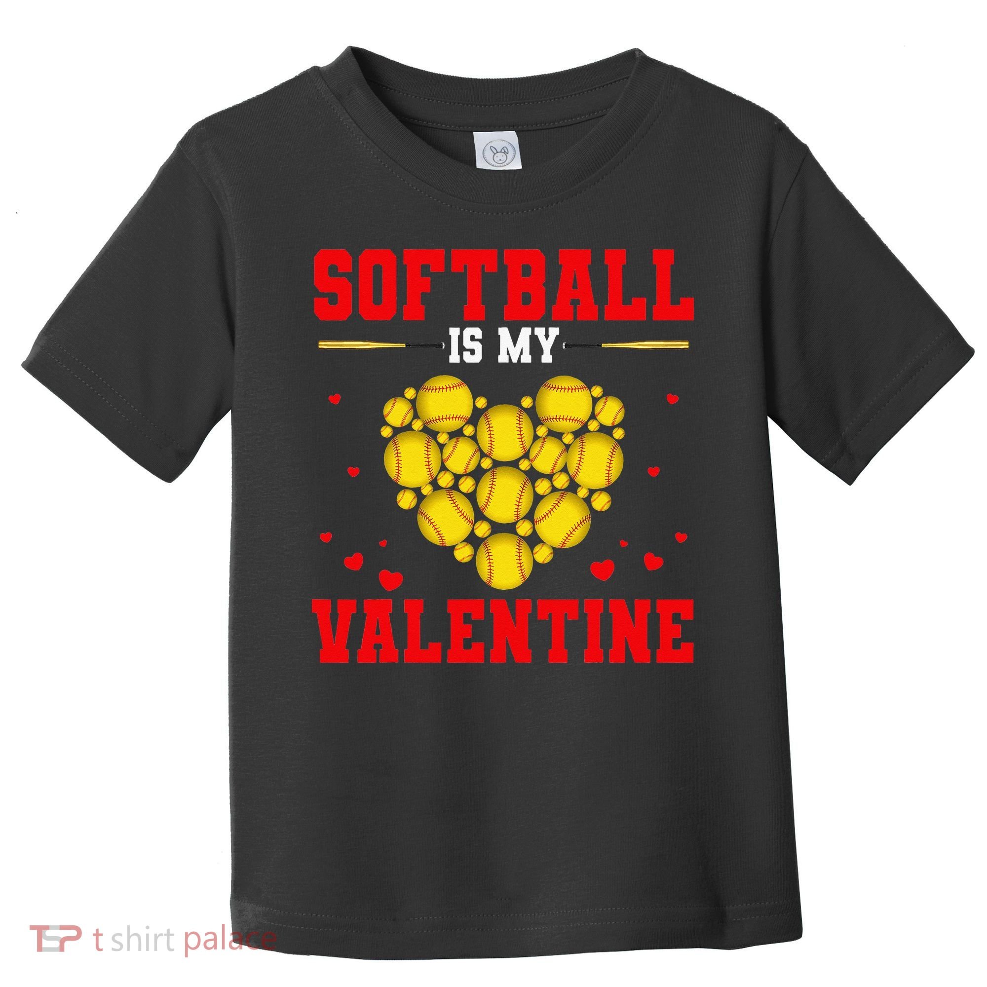 Softball Is My Valentine Love Hearts Softball V-Day Toddler T-Shirt