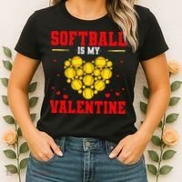 Softball Is My Valentine Love Hearts Softball V-Day Women's T-Shirt thumb 2
