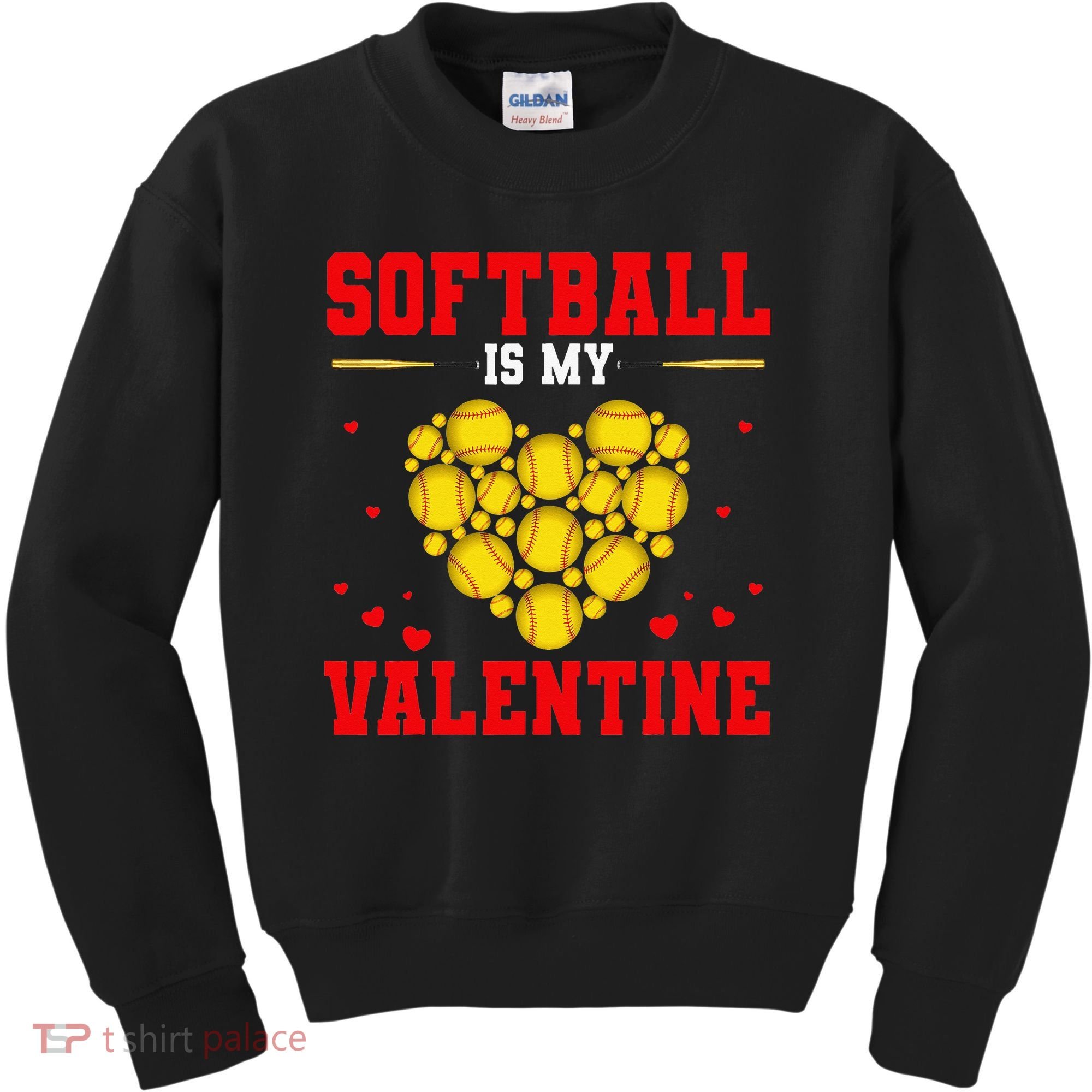 Softball Is My Valentine Love Hearts Softball V-Day Kids Sweatshirt