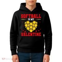 Softball Is My Valentine Love Hearts Softball V-Day Kids Hoodie thumb 4